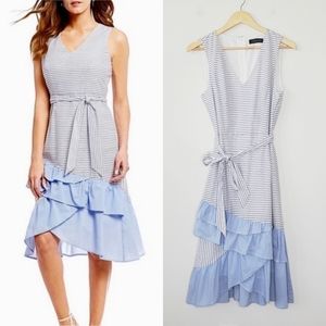 NWOT Ivanka Trump Mykonos Blue Stripe Ruffle Dress